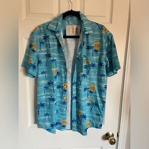 High Noon Blue Palm Tree short sleeve button down shirt